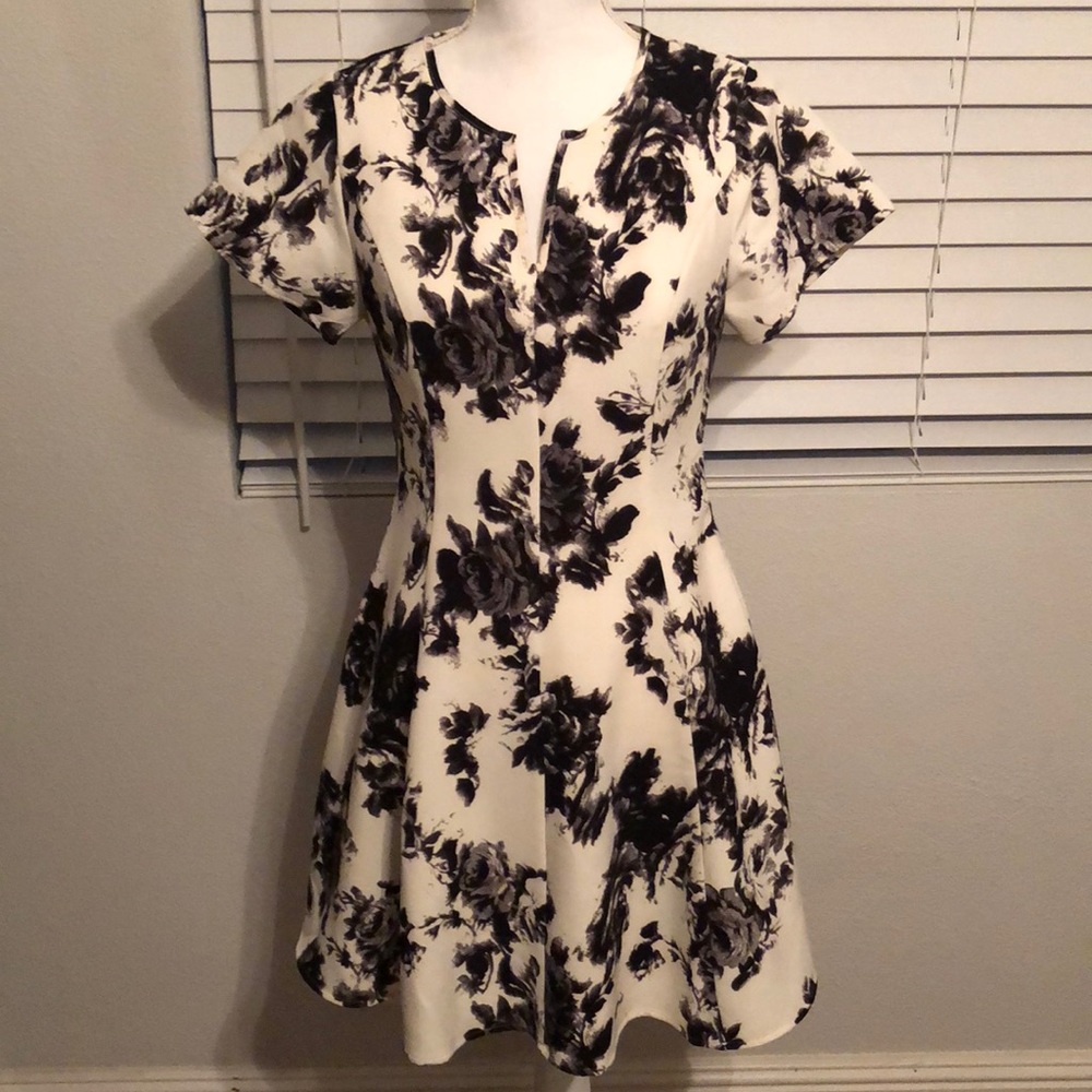 Black and off white dress with rose pattern